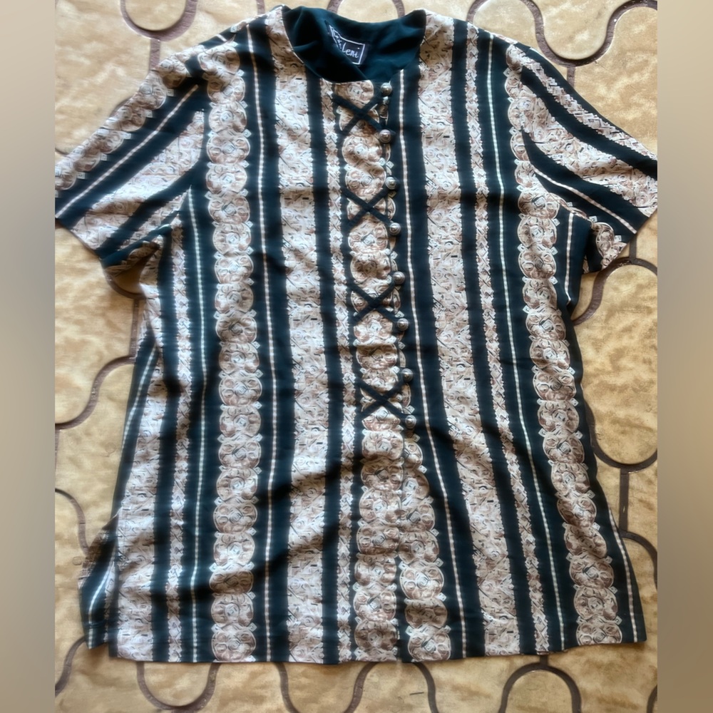 Leni Leni- Dark Green and Gold Button Up